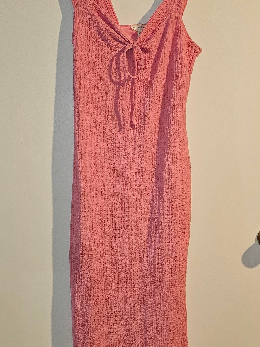 See You Monday Textured Tie-Front Midi Dress - Coral Pink